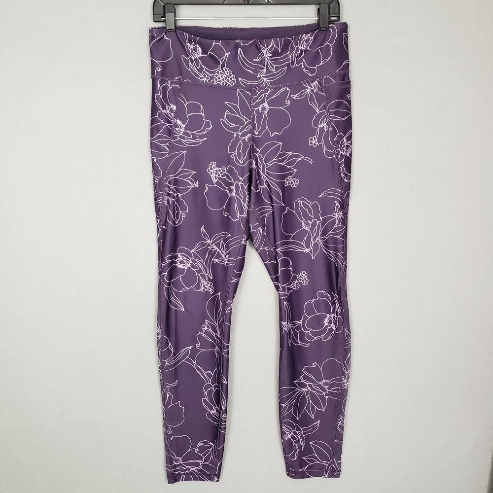 Dip Size L Athletic Leggings Dark Purple Floral Yoga Activewear Hippie Boho‎ Gym